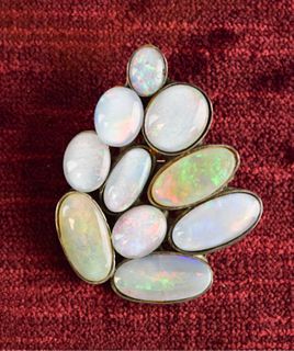 Modernist Opal and Sterling Silver Brooch