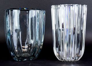 2 Crystal Art Glass Vases