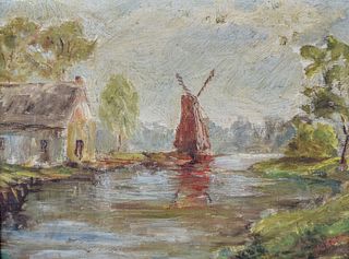 J.C. Minor Oil on Canvas Windmill