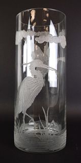 Etched Glass Cylindrical Vase