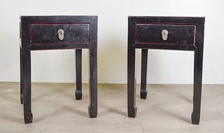 Pair of Asian Style Black-painted Side Tables