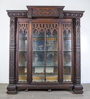 Gothic Revival Oak Cabinet Bookcase