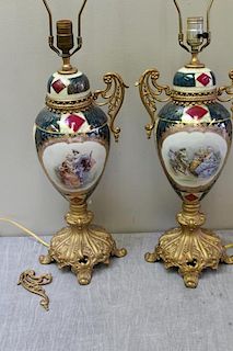 Pair of Vienna Gilt Metal Mounted Porcelain