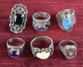 Group of Sterling Silver Semi Precious Stone Rings