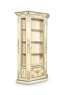 19TH C. FRENCH FLORAL PAINTED VITRINE CABINET