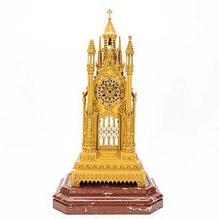 19TH C. FRENCH GILDED BRONZE CATHEDRAL CLOCK