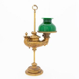 FRENCH BRASS STUDENT'S OIL LAMP, C. 1900