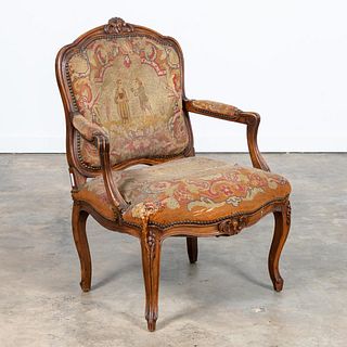 19TH C. LOUIS XV STYLE WALNUT FAUTEUIL