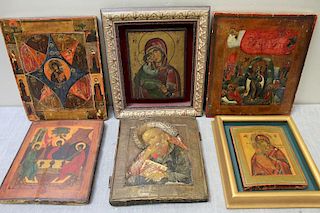 Group of 6 Antique and Vintage Russian Icons on