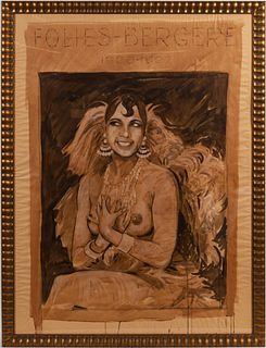 LARGE JOSEPHINE BAKER ART DECO WATERCOLOR, 1930s