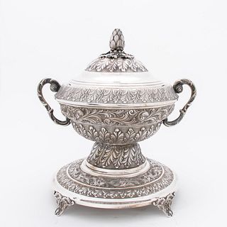 ITALIAN .800 SILVER BAROQUE STYLE TUREEN AND STAND