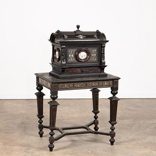 19TH C. EBONIZED & INLAID SMALL CASKET ON STAND
