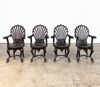 SET OF 4 CARVED ITALIAN ROCOCO STYLE GROTTO CHAIRS
