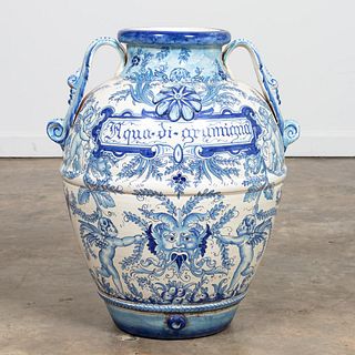 19TH C. ITALIAN FAIENCE BLUE AND WHITE WATER JUG