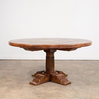 PARQUETRY INLAID ROUND WALNUT DINING TABLE
