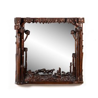 BLACK FOREST STYLE WALL MIRROR WITH HORSES