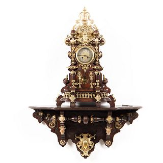 ORNATE LENZKIRCH BRACKET CLOCK & SHELF, 1890-1895