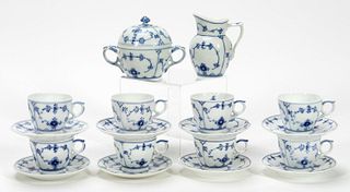 18PC "BLUE FLUTED" CHINA DEMITASSE CUPS & SAUCERS