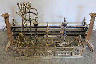 Fireplace Fenders, Andirons and Fireplace Tool Lot