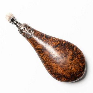 19TH C. FRENCH ROSEWOOD & SILVER POWDER HORN