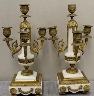 Pair of Bronze and Marble Candelabra.