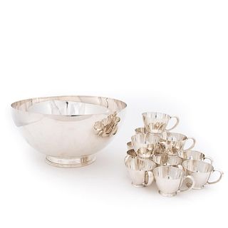 AMERICAN STERLING SILVER PUNCH BOWL & CUPS, 13PC