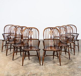 SET, EIGHT OAK WINDSOR STYLE DINING CHAIRS