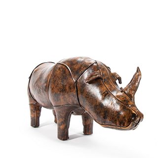 ABERCROMBIE & FITCH LEATHER RHINOCEROS FOOTSTOOL