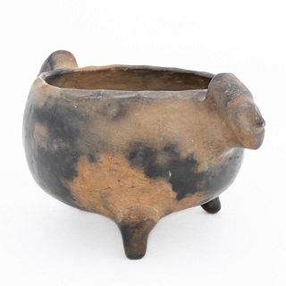 CATAWBA POTTERY FOOTED BOWL WITH FIGURAL HANDLES
