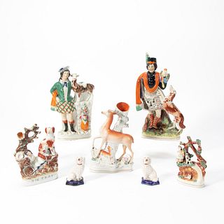 SEVEN STAFFORDSHIRE POTTERY FIGURES, 19TH C.