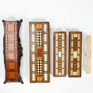 5 PCS, 19TH & 20TH C COLLECTION OF CRIBBAGE BOARDS