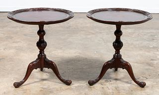 PAIR, GEORGIAN STYLE LEATHER TOP OCCASIONAL TABLES