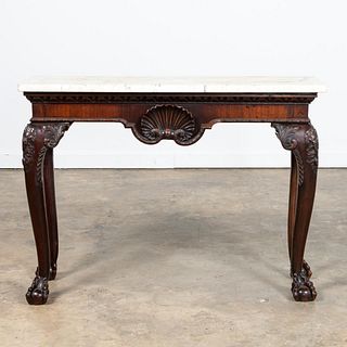 GEORGE II MAHOGANY MARBLE TOP CONSOLE TABLE