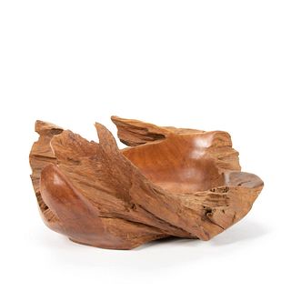 RUSTICALLY CARVED WOODEN BOWL