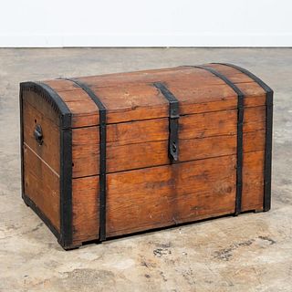 AMERICAN PINE DOME TRUNK WITH IRON STRAPS