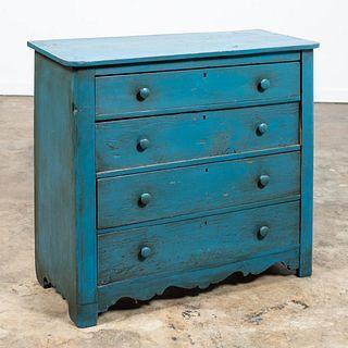 19TH C. AMERICAN BLUE PAINTED FOUR DRAWER CHEST