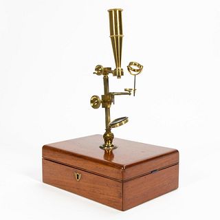 19TH C. WILLIAM CARY GOULD-TYPE MICROSCOPE IN CASE