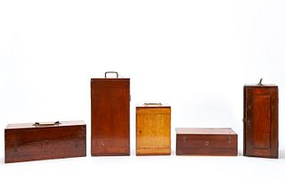 FIVE, 19TH & 20TH C. WOODEN MICROSCOPE CASES