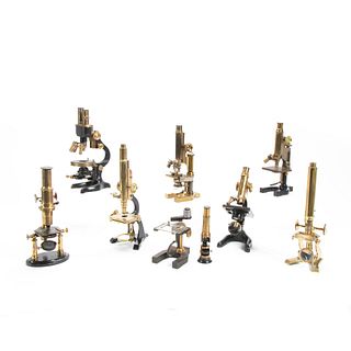 GROUP OF NINE AMERICAN AND EUROPEAN MICROSCOPES