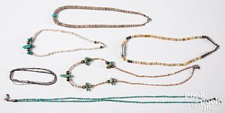 Five Native American heishi turquoise necklaces