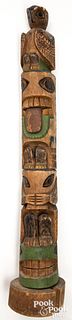 Northwest Coast carved and painted totem pole