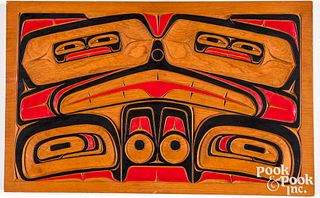 Tsimshian Indian carved and painted wood panel