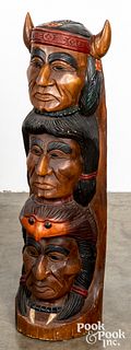 Carved mahogany Native American Indian totem pole