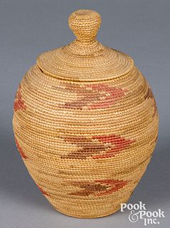 Alaskan Indian lidded trinket basket