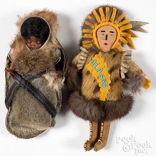 Two Alaska Native American Indian dolls