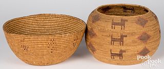 Two Alaskan Indian coiled baskets
