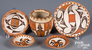 Group of Acoma Indian polychrome pottery