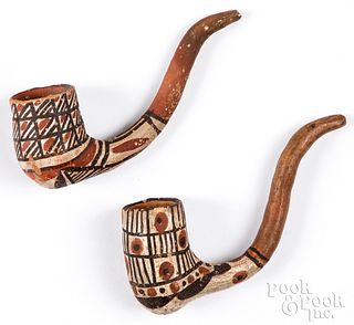 Two scarce polychrome Isleta Acoma Indian pipes