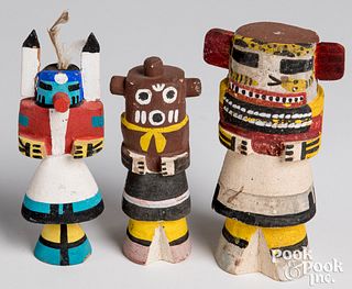 Three cottonwood Hopi Indian kachina dolls