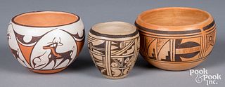 Three pieces of Native American Indian pottery